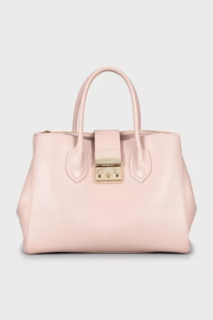 Pink leather bag with gold hardware