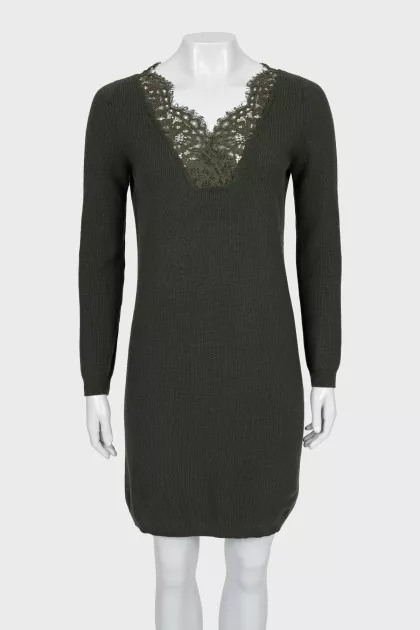 Knitted dress with a deep neckline