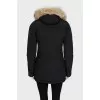 Black parka with fur on the hood