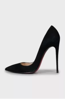 Black suede high heel shoes