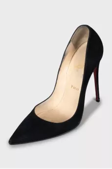 Black suede high heel shoes