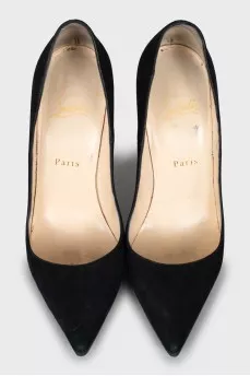 Black suede high heel shoes