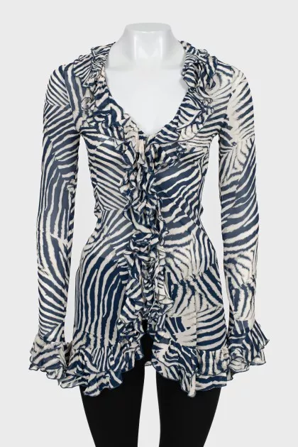 Animal print blouse with ruffles