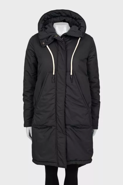 Black parka with hood