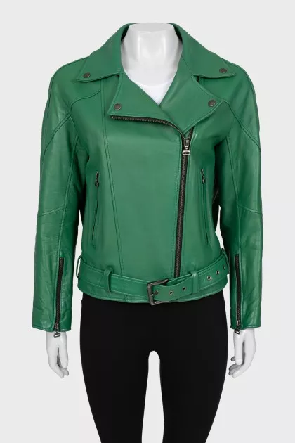 Fitted leather jacket with belt