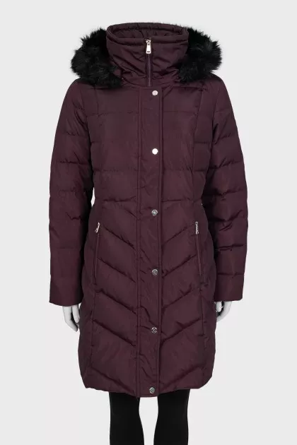 Quilted down jacket with eco-fur