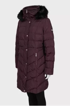 Quilted down jacket with eco-fur