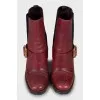 Red ankle boots with perforation