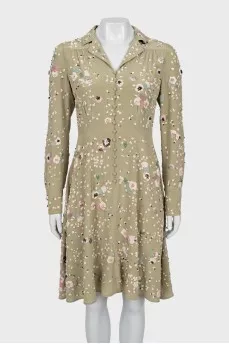 Fitted dress with beaded embroidery
