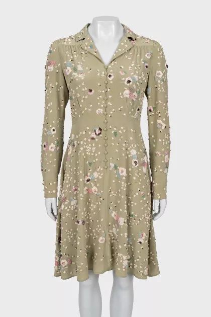 Fitted dress with beaded embroidery