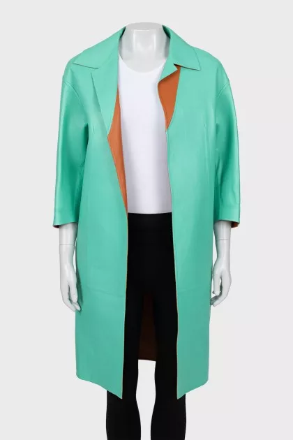Leather coat with tag
