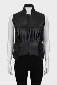 Leather vest with fringe and tag