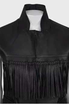 Leather vest with fringe and tag