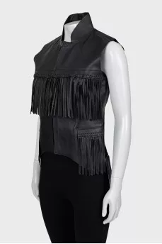 Leather vest with fringe and tag