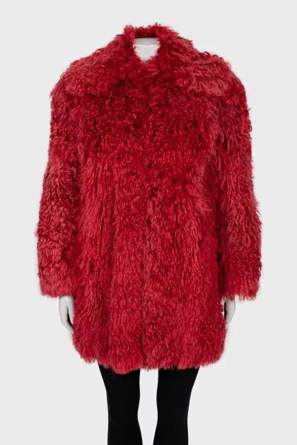 Short red fur coat