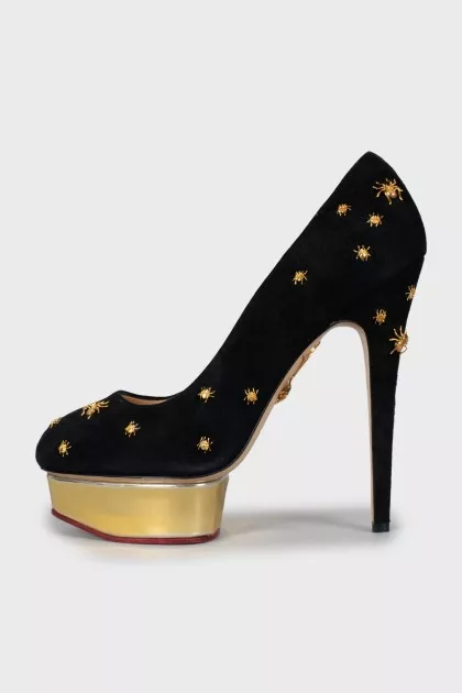 Suede shoes with gold decor