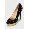 Suede shoes with gold decor