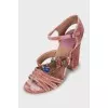 Velour sandals with decor