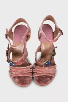 Velour sandals with decor