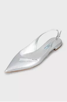 Silver leather slingbacks