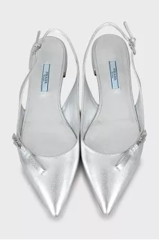 Silver leather slingbacks