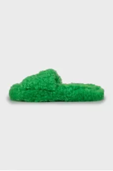Green short pile slippers