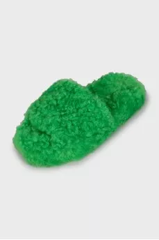 Green short pile slippers