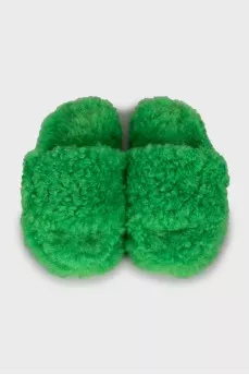 Green short pile slippers