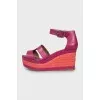 Pink woven wedge sandals