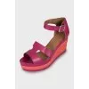Pink woven wedge sandals