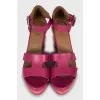 Pink woven wedge sandals
