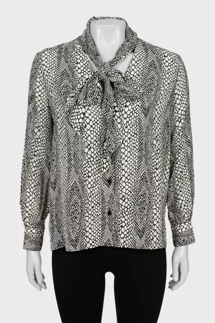 Animal print blouse with tie