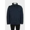 Men's blue down jacket with leather inserts