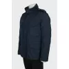 Men's blue down jacket with leather inserts