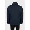 Men's blue down jacket with leather inserts