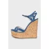 Blue high wedge sandals