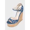 Blue high wedge sandals
