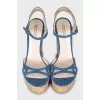Blue high wedge sandals