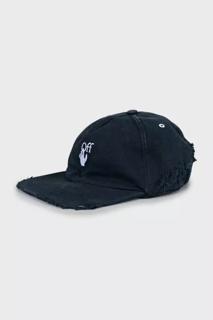 Denim cap with tag
