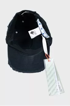 Denim cap with tag