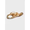 Golden earring with artificial pearls