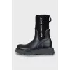 Black boots with text print
