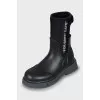 Black boots with text print
