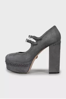 Suede shoes with metal rhinestones