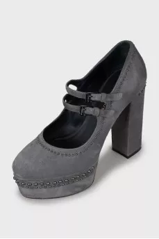 Suede shoes with metal rhinestones
