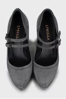 Suede shoes with metal rhinestones
