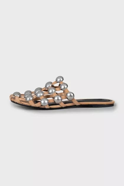 Suede mules with metallic decor