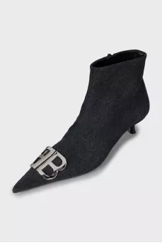 Denim ankle boots with silver logo
