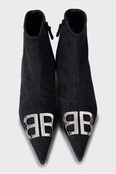 Denim ankle boots with silver logo