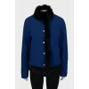 Blue down jacket decorated with fur
